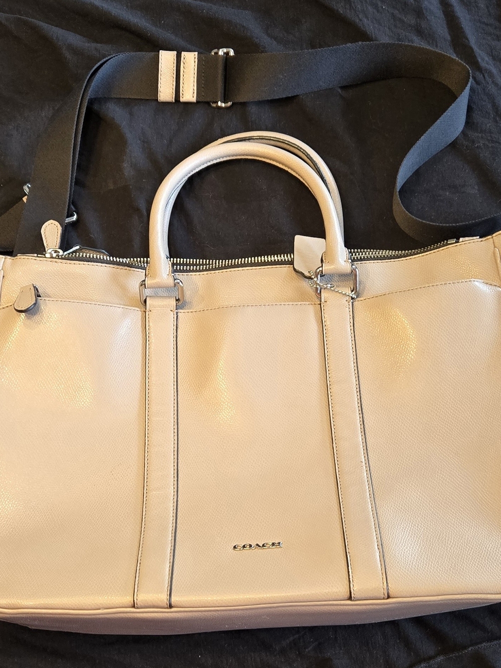 Coach Beige Leather Tote Briefcase with Adjustable Strap
